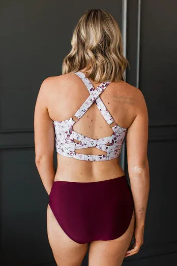 Along The Boardwalk Swim Top- Burgundy Floral