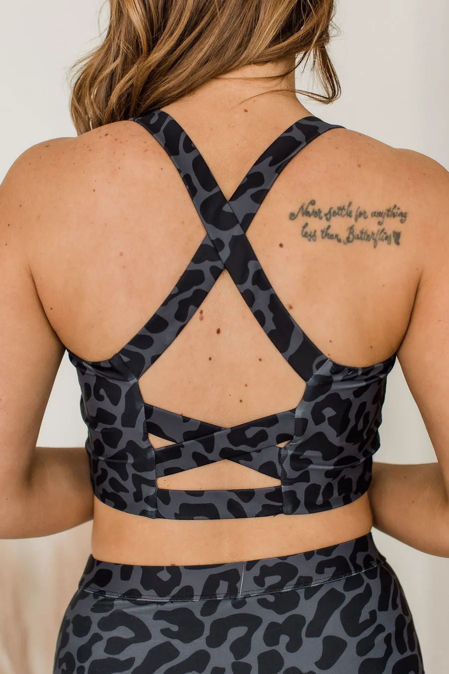 Along The Boardwalk Swim Top- Charcoal Leopard