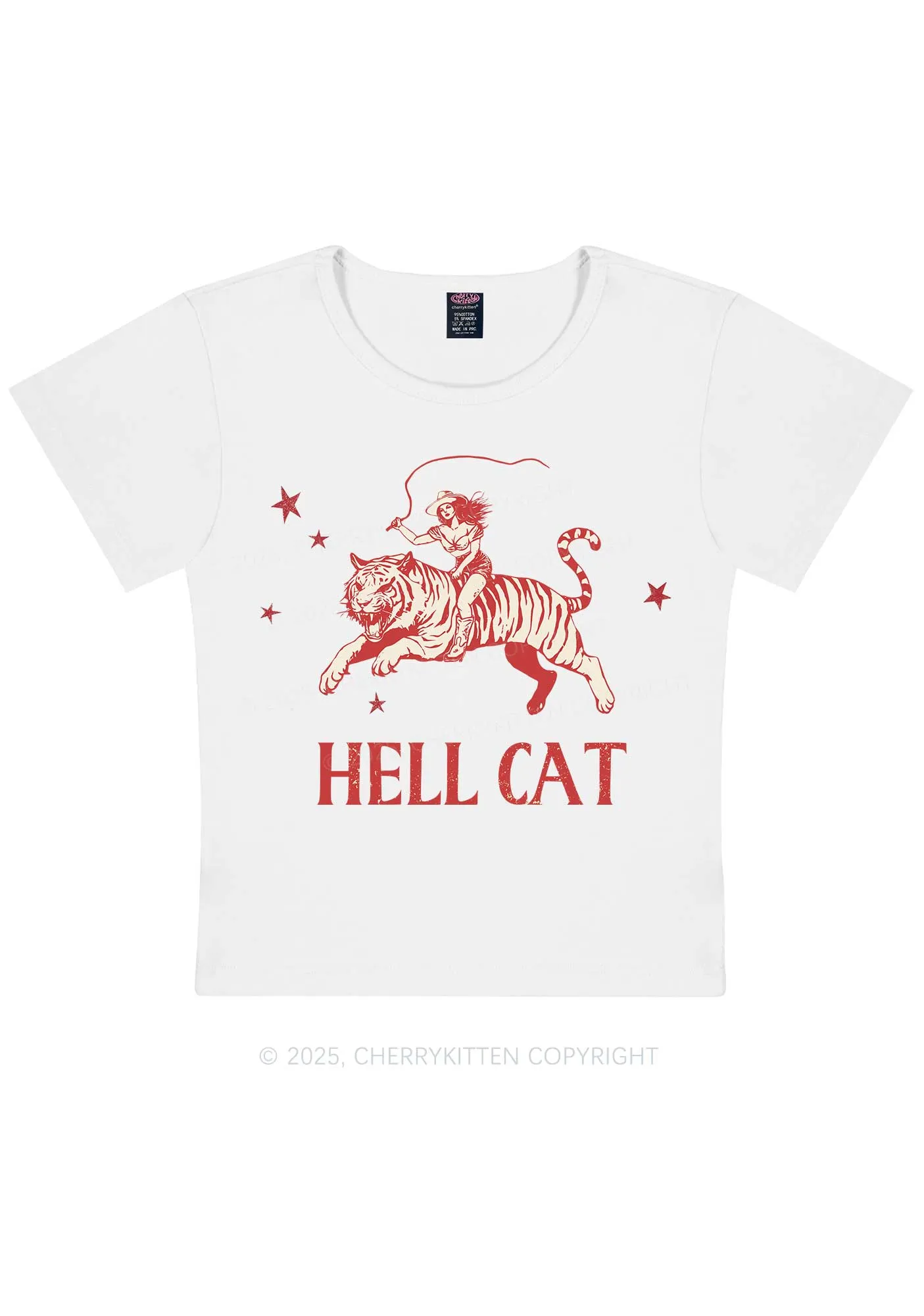 Cowgirl Hell Cat Y2K Baby Tee Cherrykitten