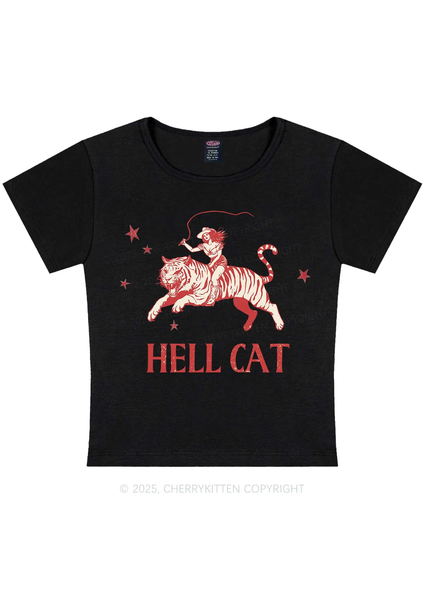 Cowgirl Hell Cat Y2K Baby Tee Cherrykitten