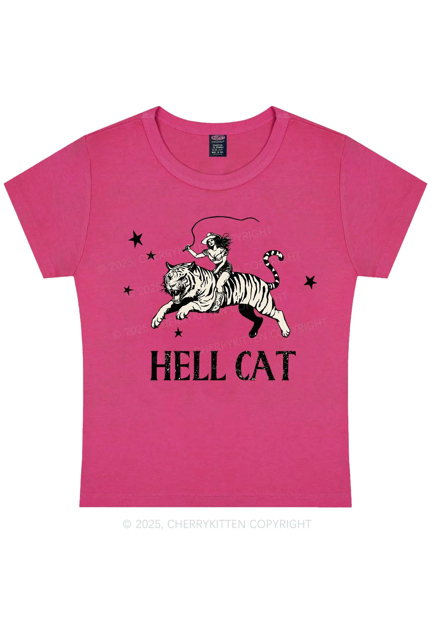 Cowgirl Hell Cat Y2K Baby Tee Cherrykitten