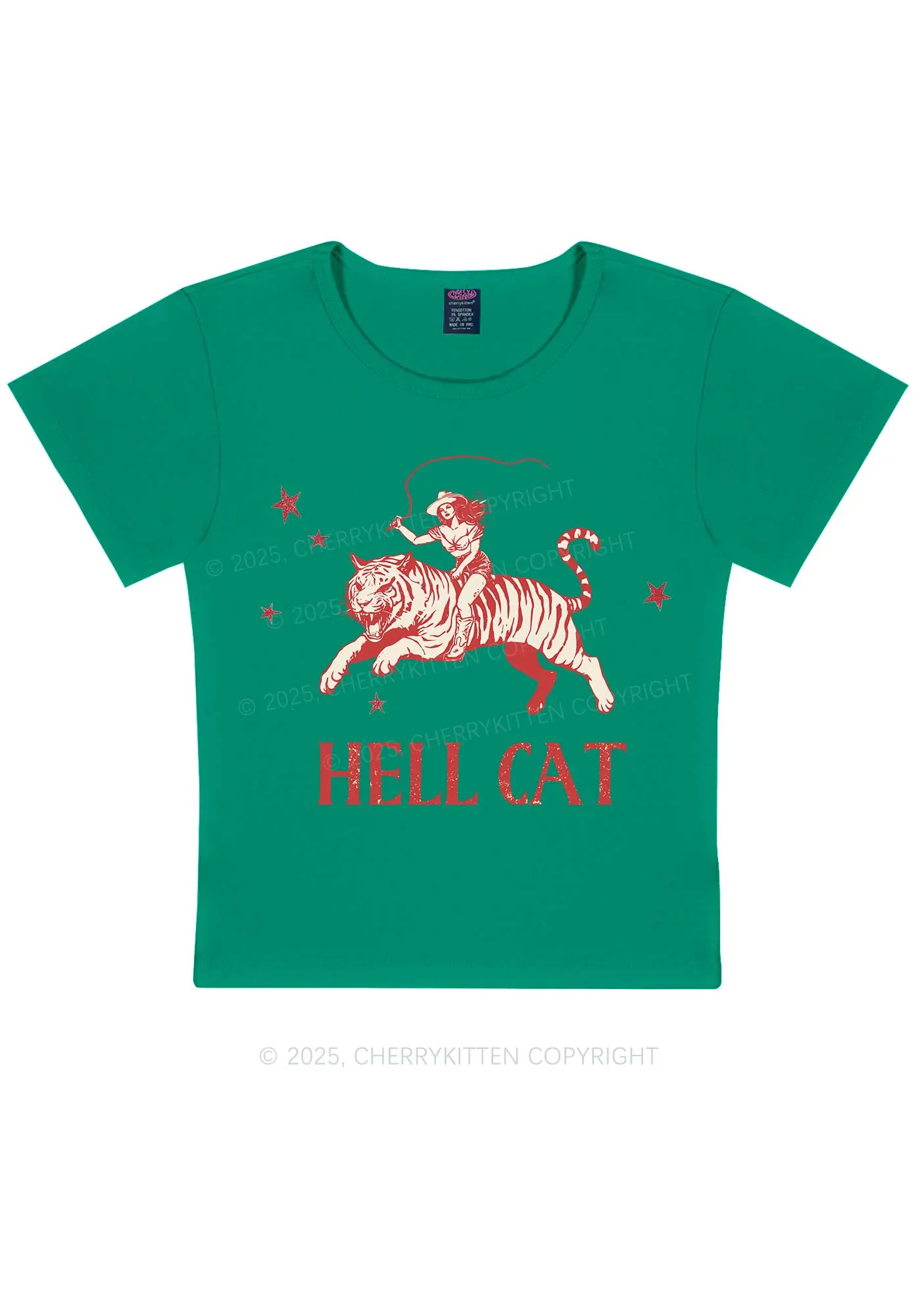 Cowgirl Hell Cat Y2K Baby Tee Cherrykitten