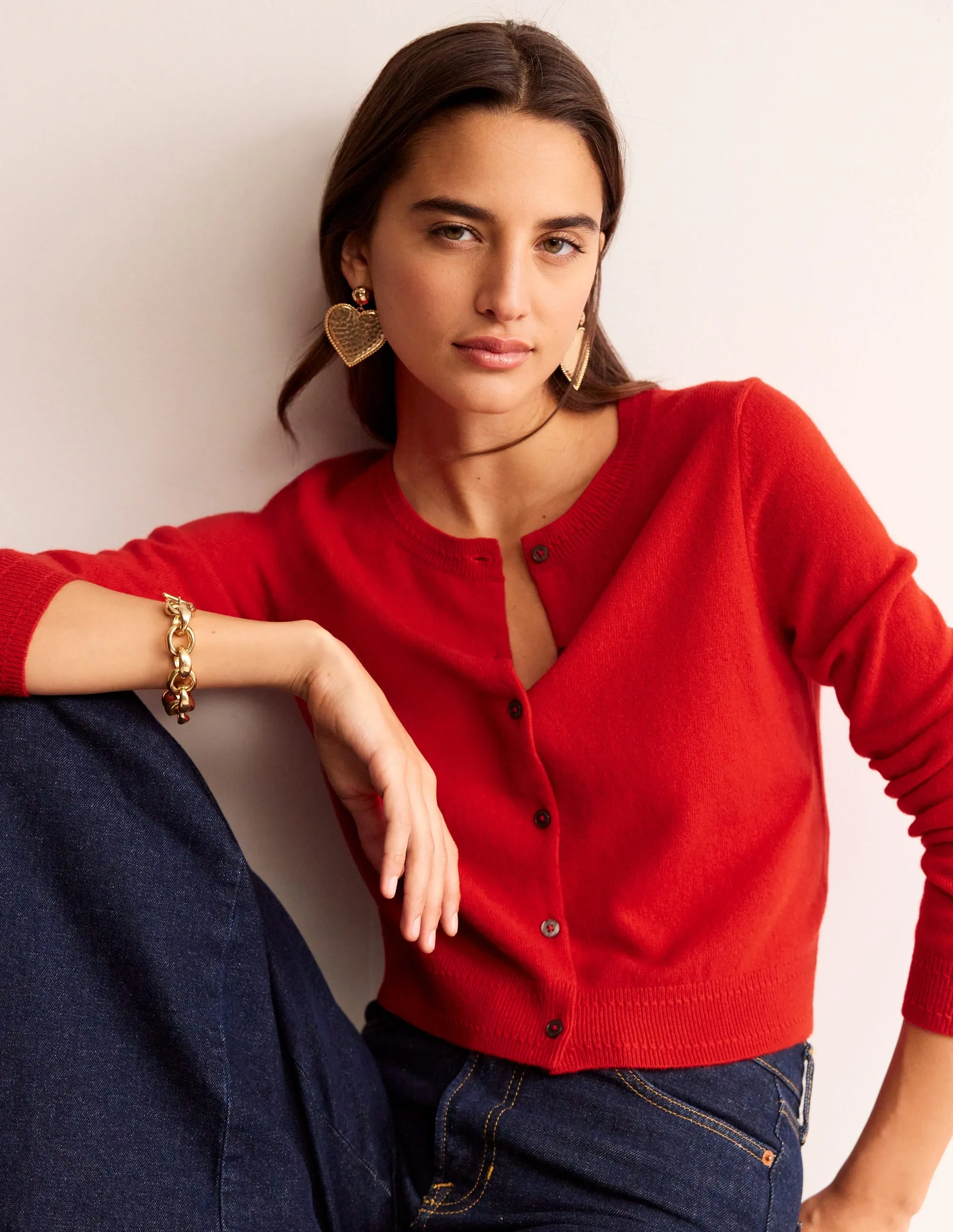 Eva Cashmere Cropped Cardigan-Post Box Red