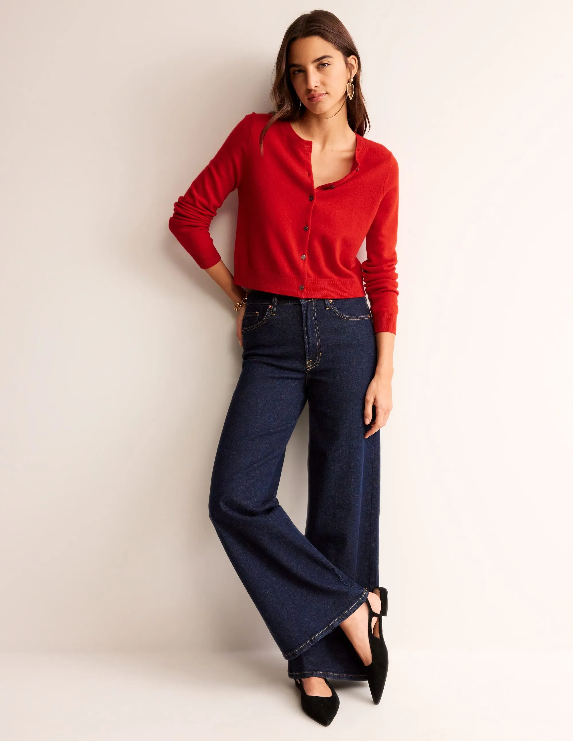 Eva Cashmere Cropped Cardigan-Post Box Red