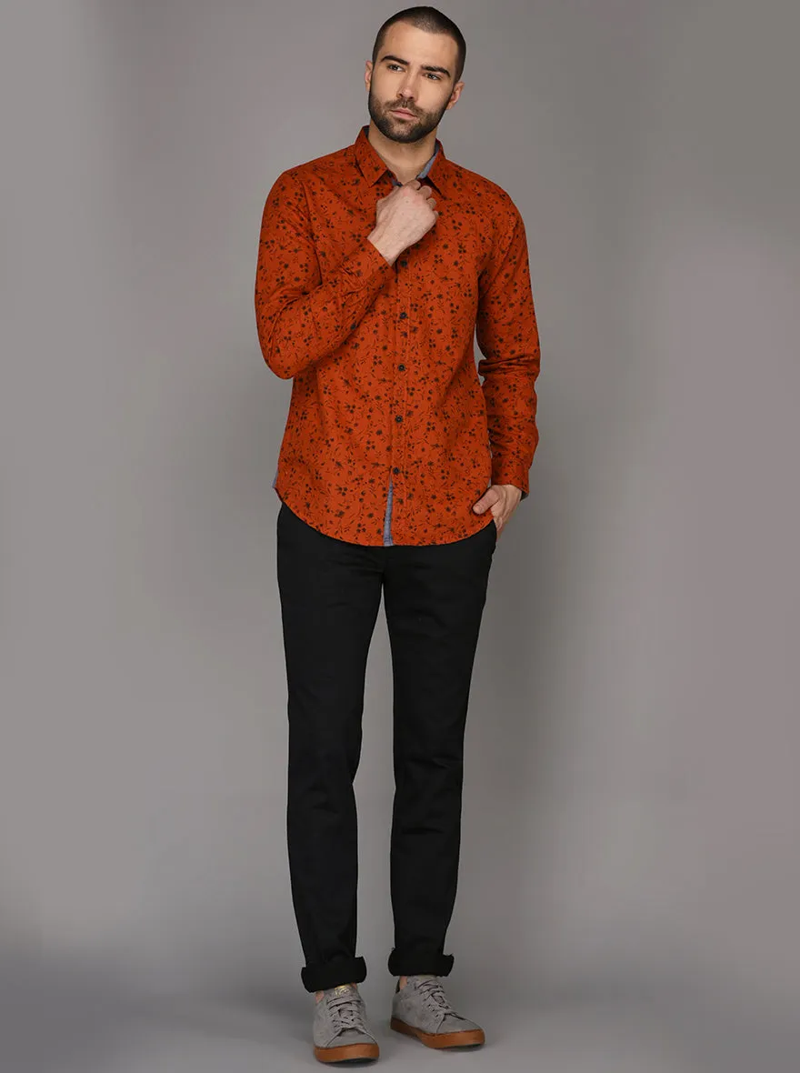 JadeBlue Dark Orange Printed Slim Fit Casual Shirt | JadeBlue