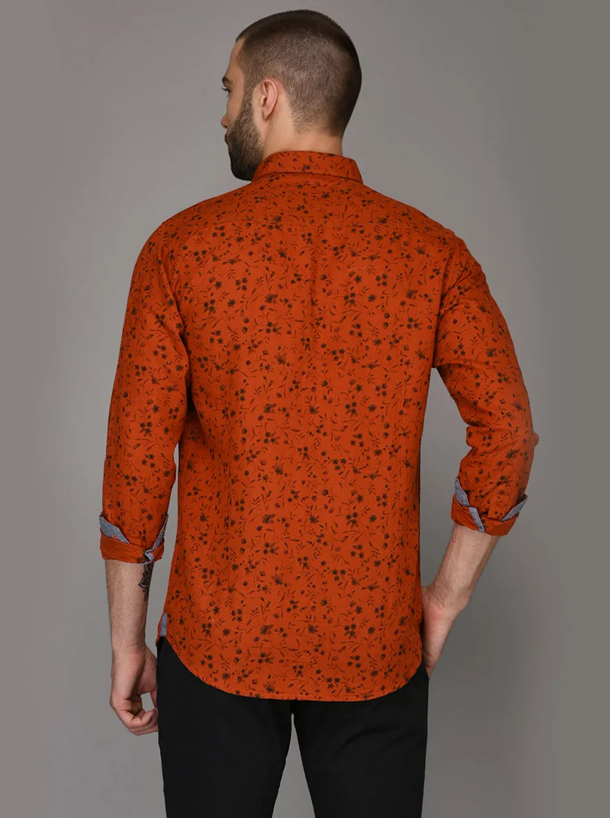 JadeBlue Dark Orange Printed Slim Fit Casual Shirt | JadeBlue