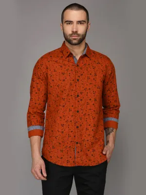 JadeBlue Dark Orange Printed Slim Fit Casual Shirt | JadeBlue