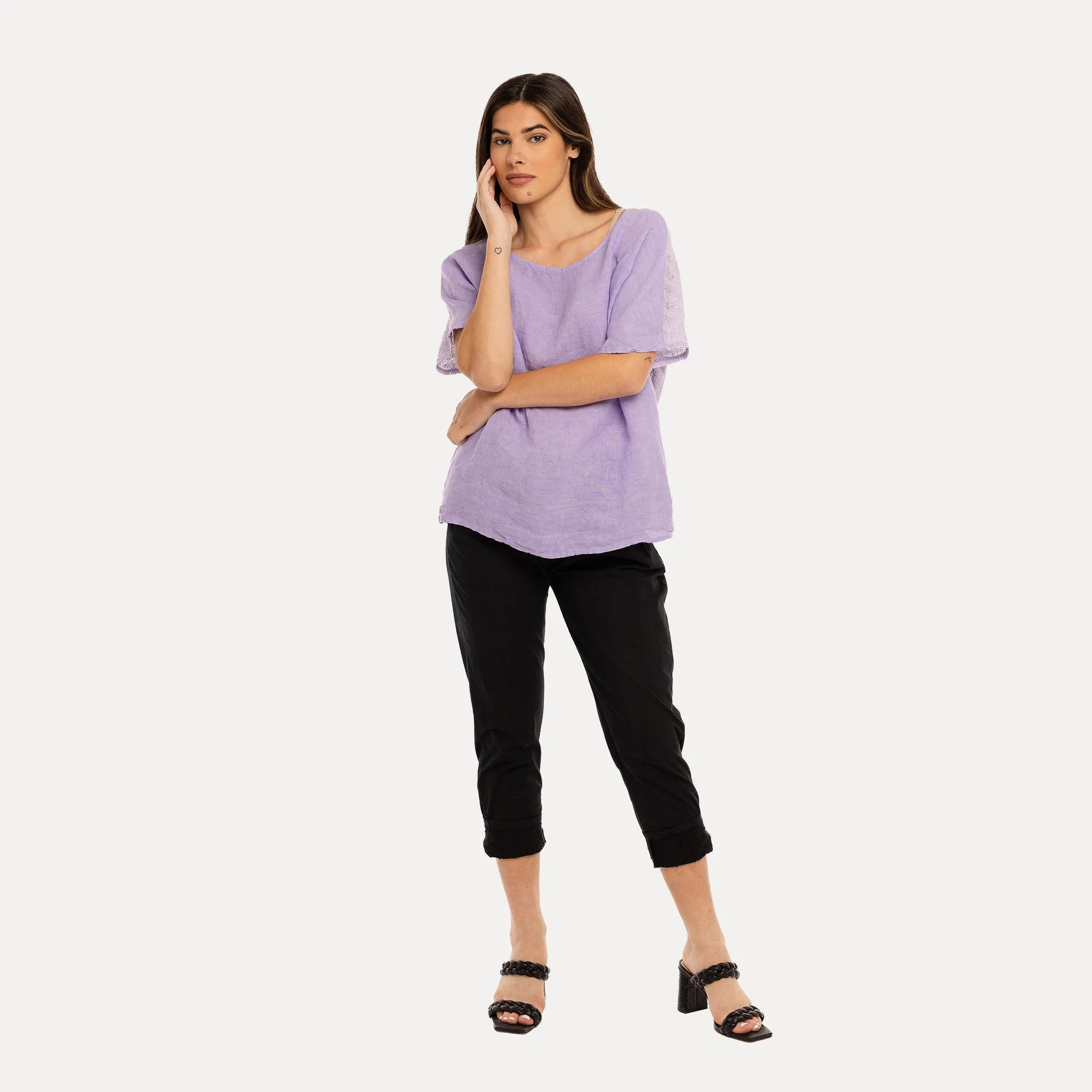 M Made in Italy  Women's Woven and Knitted Half Sleeve Top