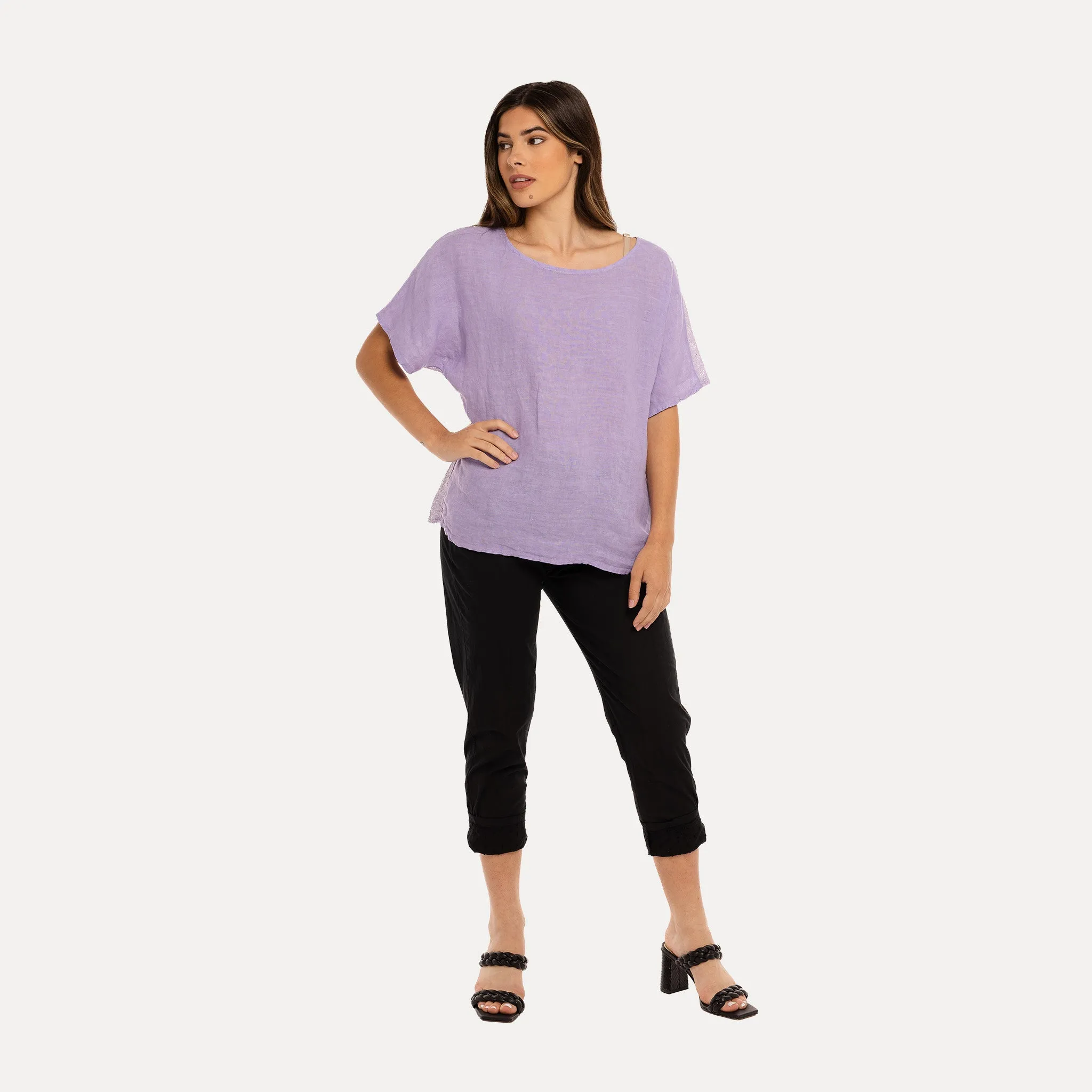 M Made in Italy  Women's Woven and Knitted Half Sleeve Top