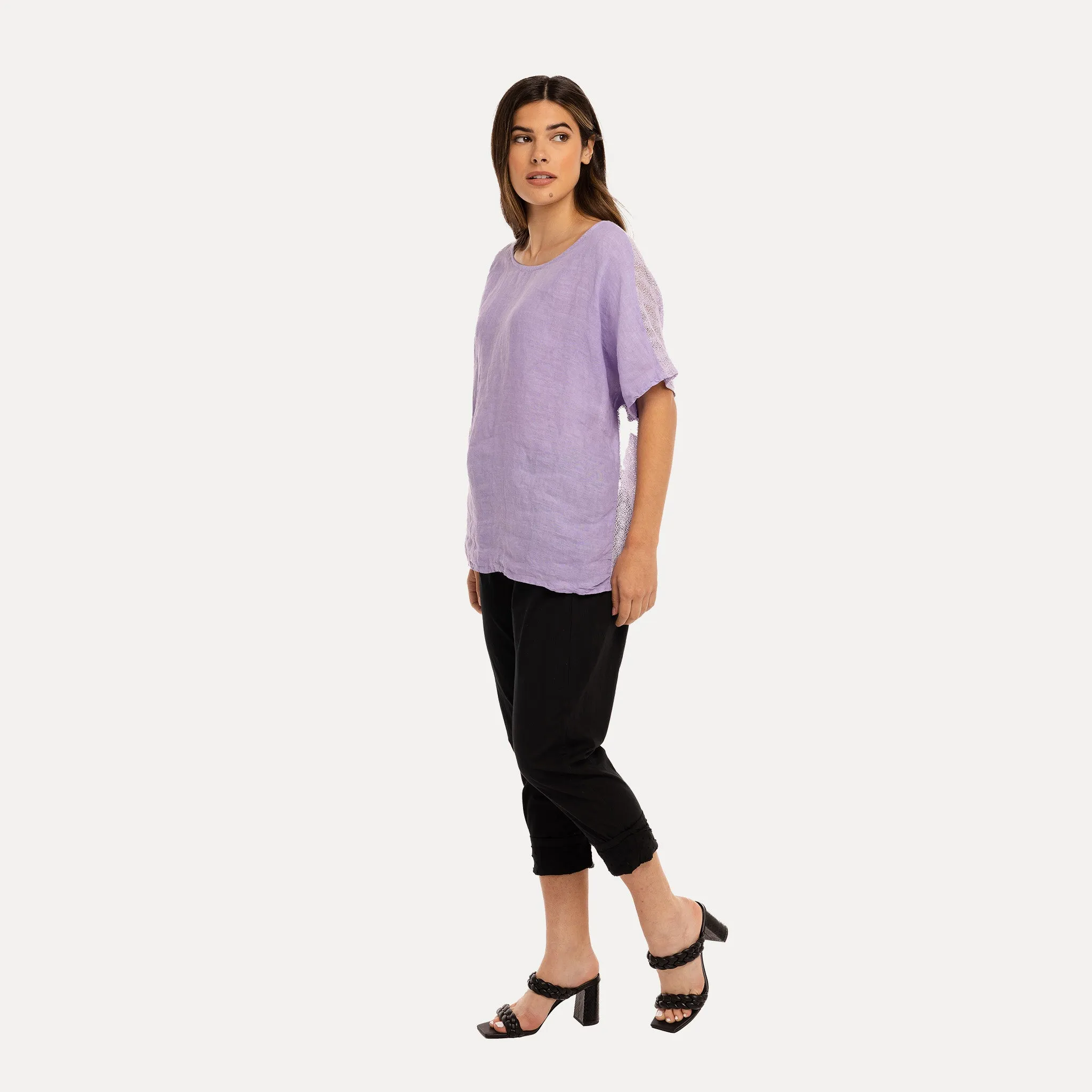 M Made in Italy  Women's Woven and Knitted Half Sleeve Top