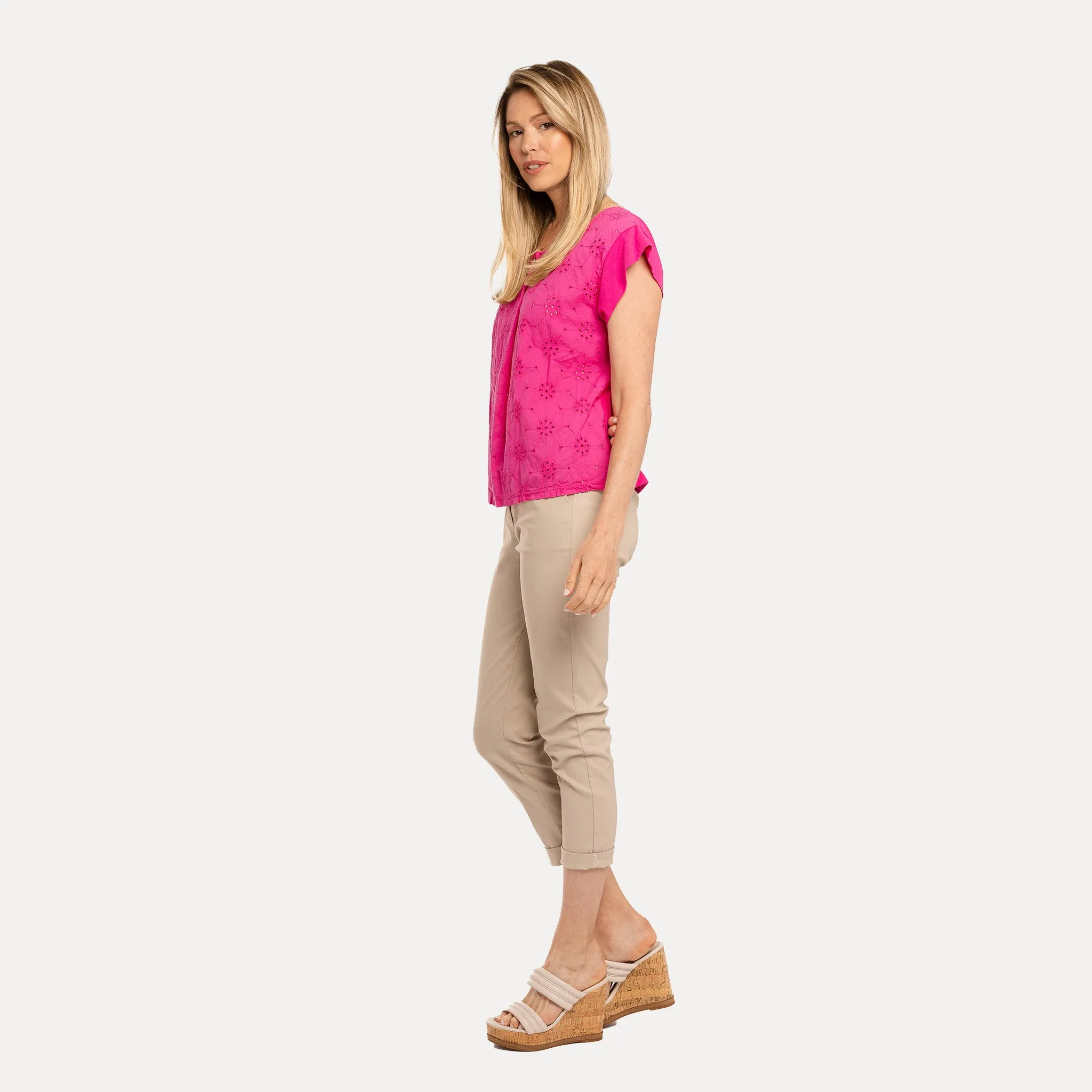 M Made in Italy  Women's Woven and Knitted Short Sleeve Top
