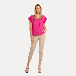 M Made in Italy  Women's Woven and Knitted Short Sleeve Top