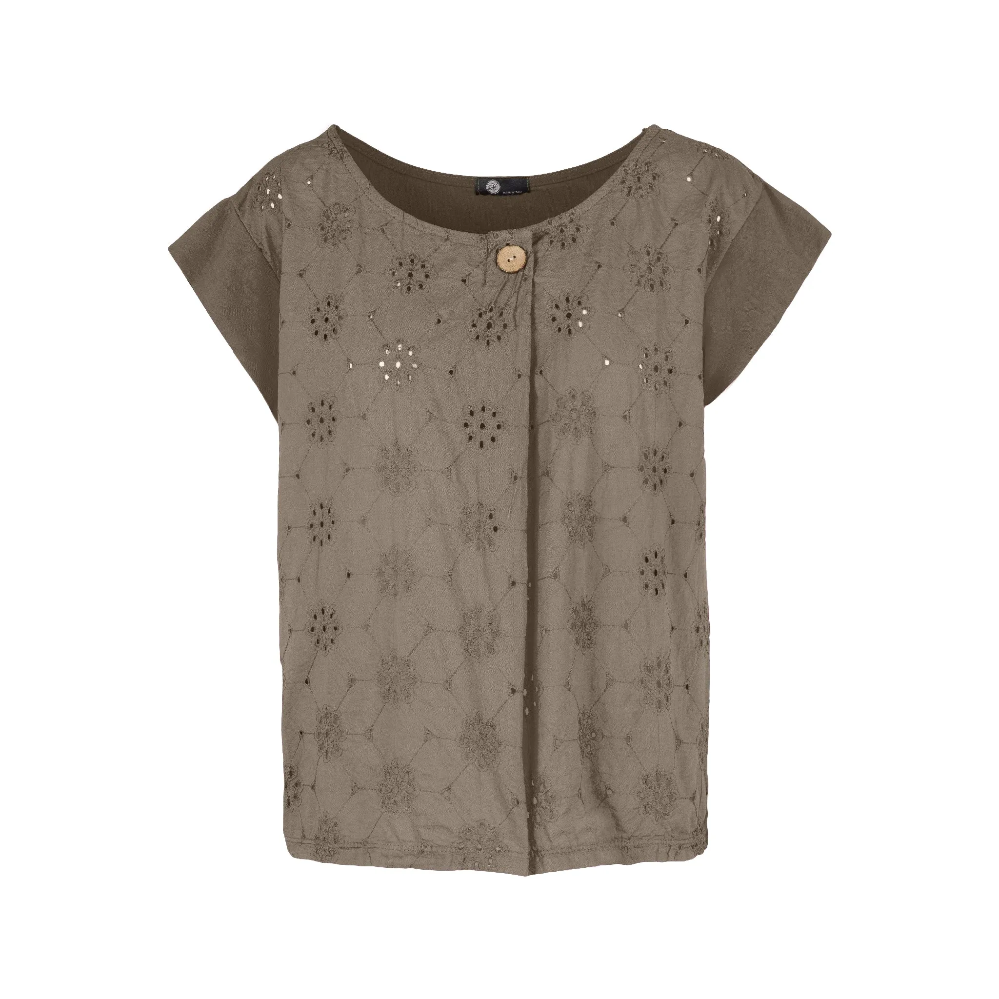 M Made in Italy  Women's Woven and Knitted Short Sleeve Top