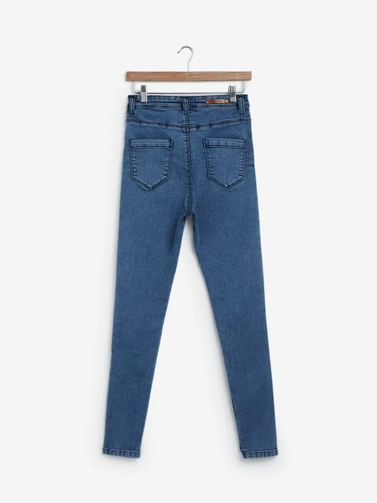 Nuon Blue Skinny Cut High-Waist Acid-Wash Jeans