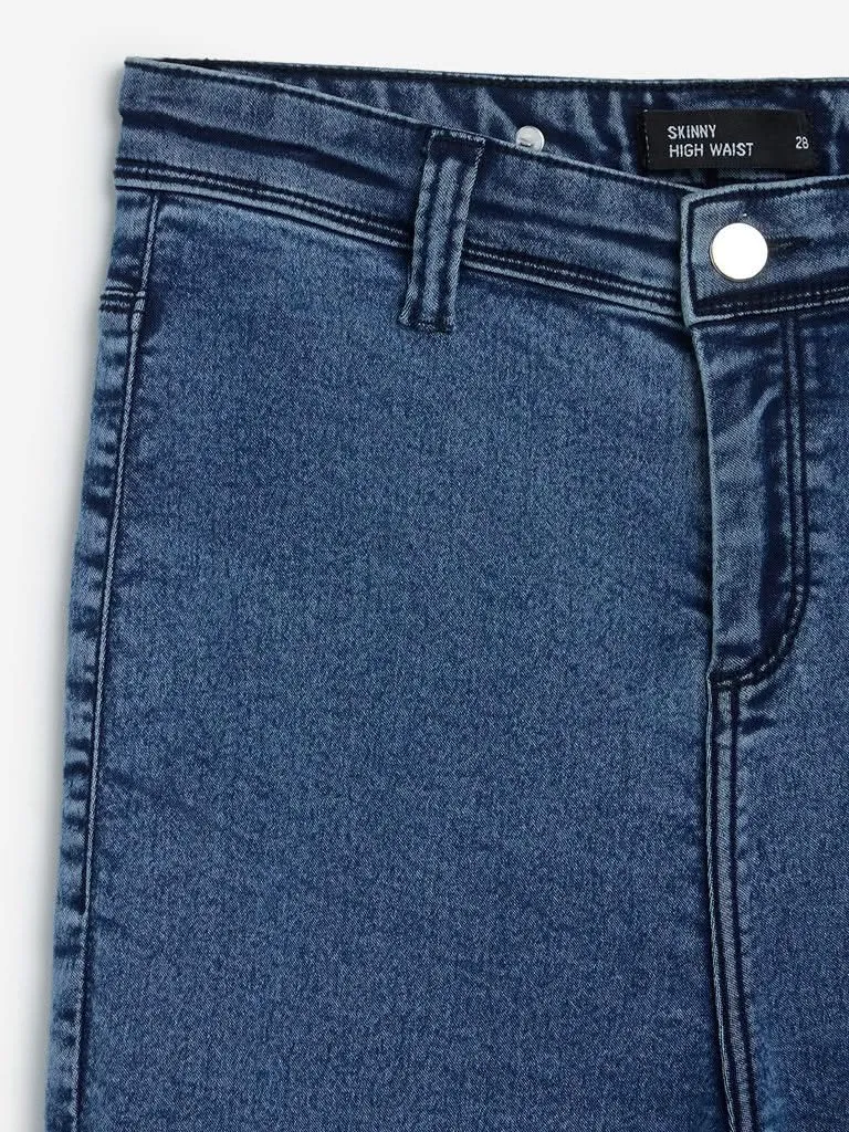 Nuon Blue Skinny Cut High-Waist Acid-Wash Jeans