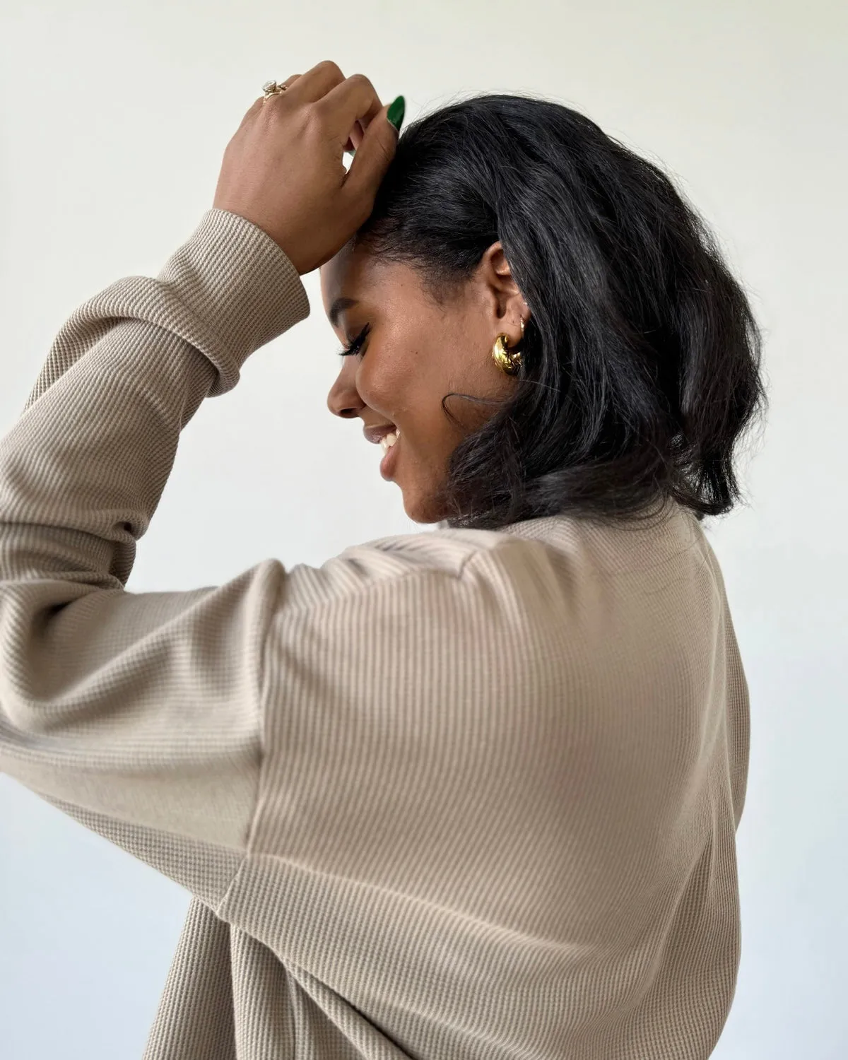 PREORDER waffle knit cardigan in Taupe Grey