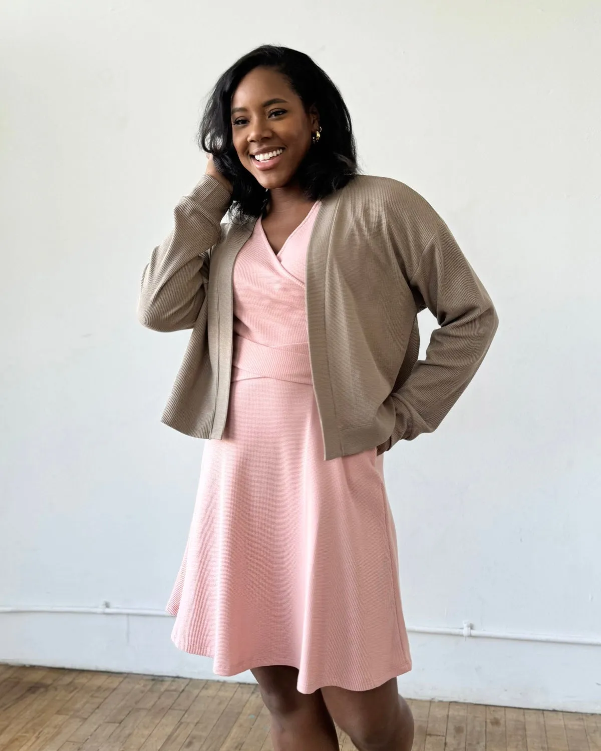 PREORDER waffle knit cardigan in Taupe Grey