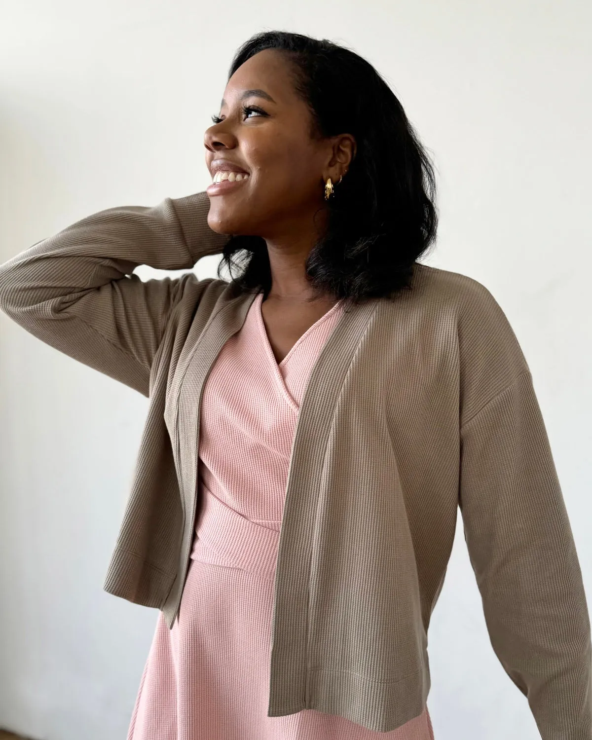 PREORDER waffle knit cardigan in Taupe Grey